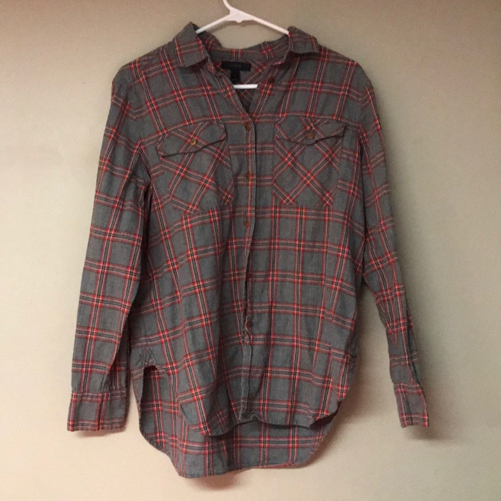 J Crew grey and red flannel